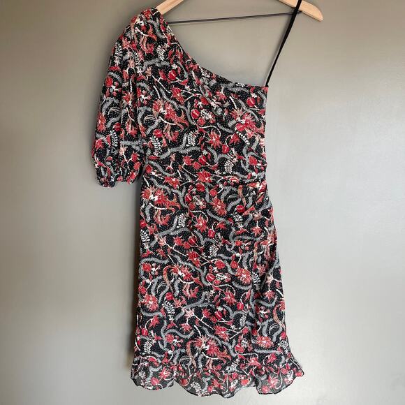 Isabel Marant Etoile Esther Dress Size XS One Shoulder‎ Printed Mini Ruffle Hem - Picture 12 of 16